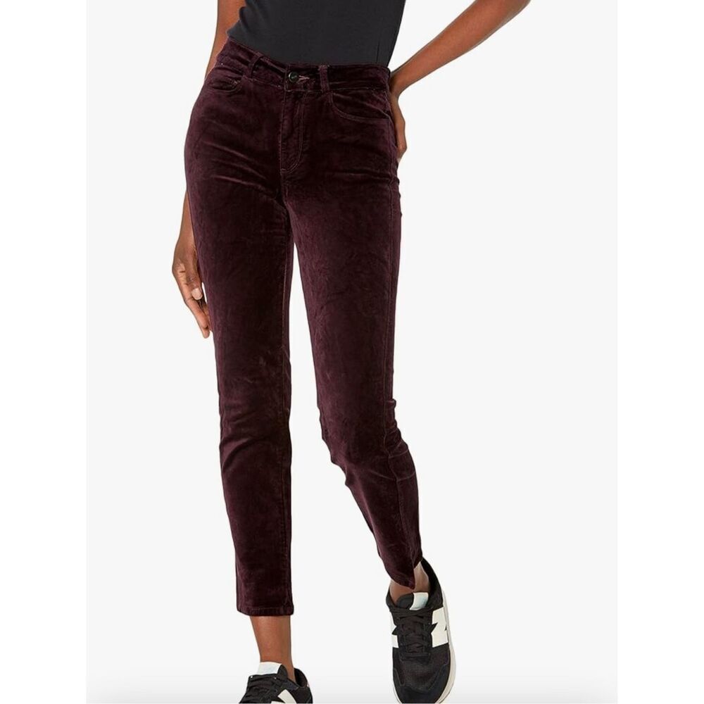 Paige Womens Hoxton Ankle Skinny Velvet Black Cherry Burgundy Pants Size 27